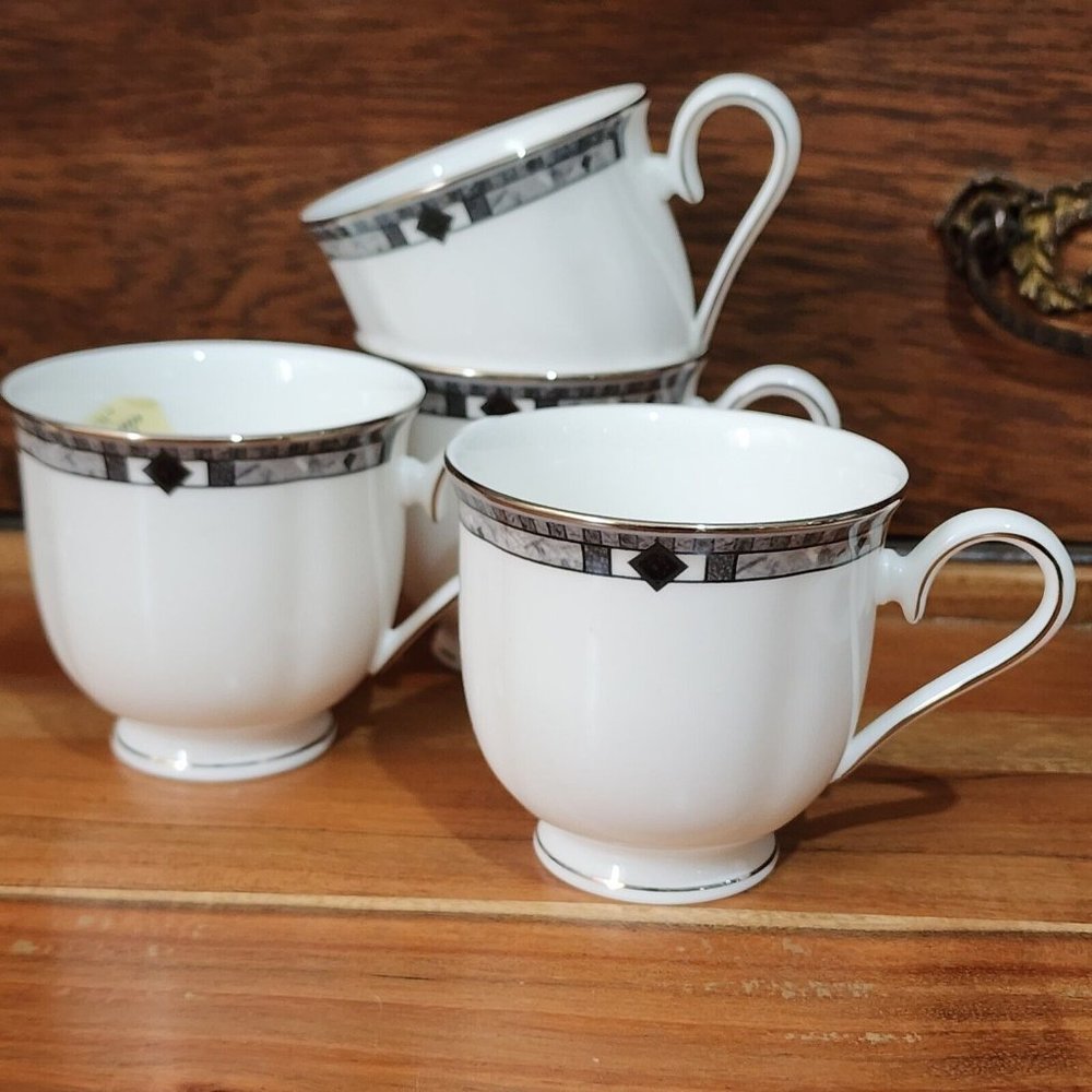 Set of 4 Lenox Debut Collection Kara Teacups grey black silver platinum